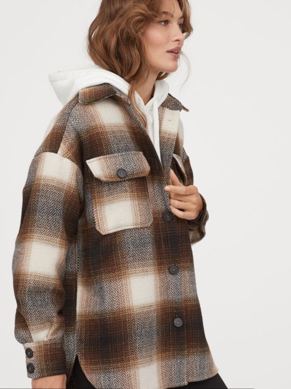 H&M Brown Plaid Button-Front Shacket Jacket - Women